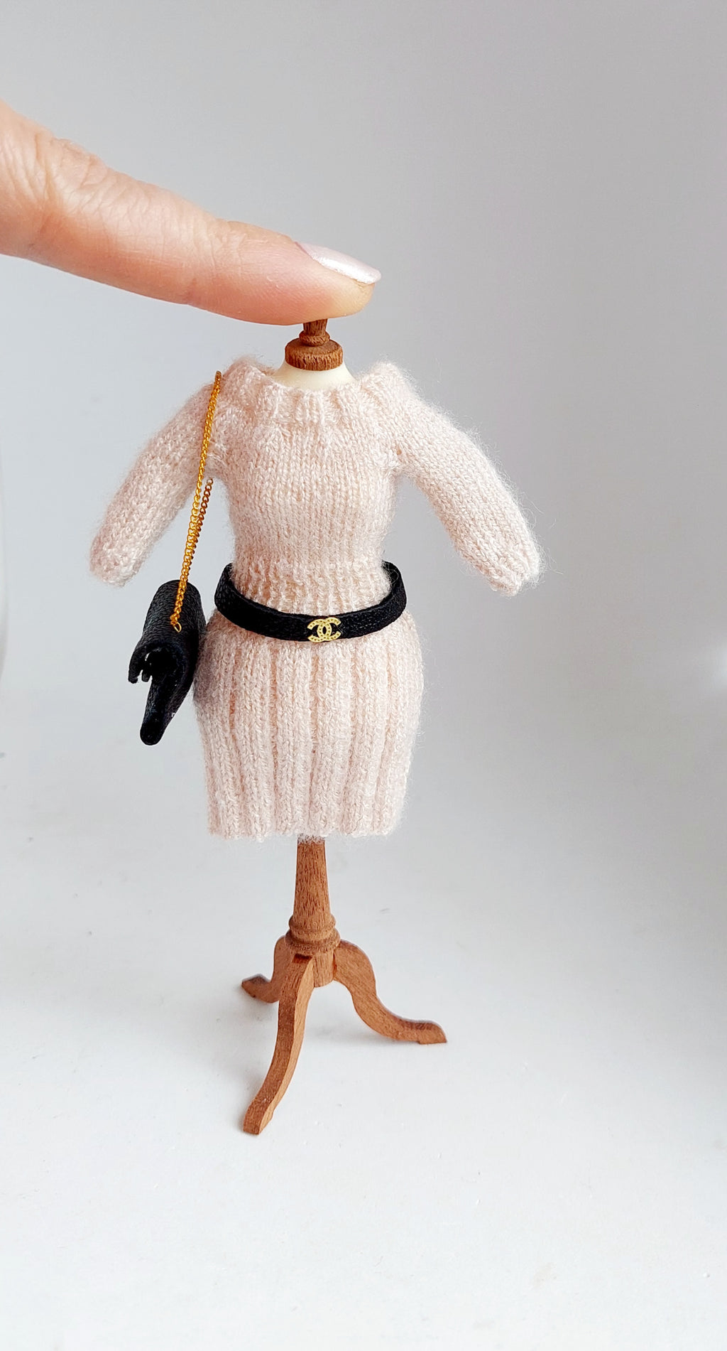 Handmade Miniature Sweater Dress – 1/12 Scale Dollhouse Fashion