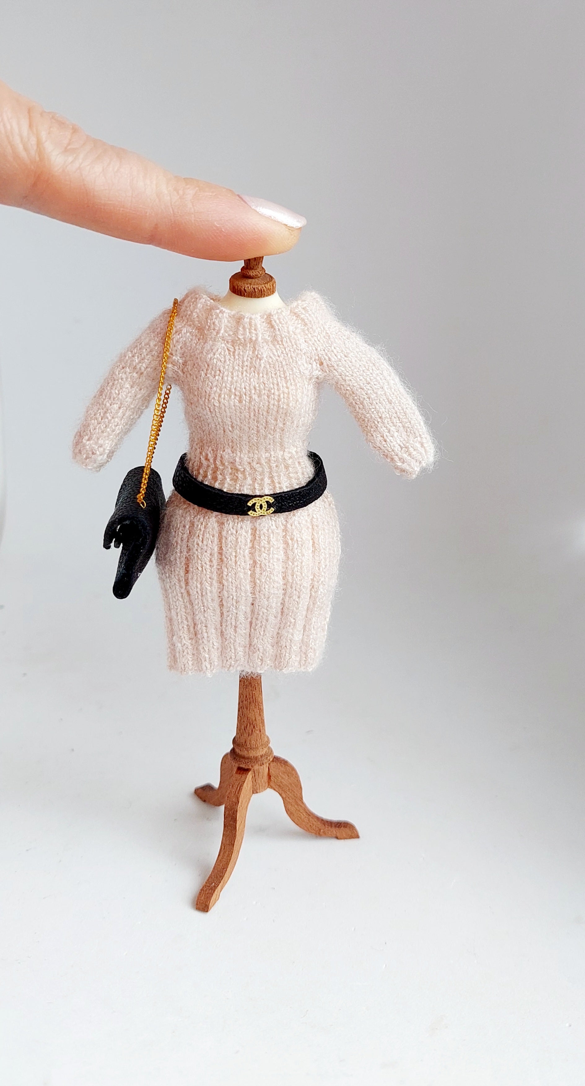 Handmade Miniature Sweater Dress – 1/12 Scale Dollhouse Fashion