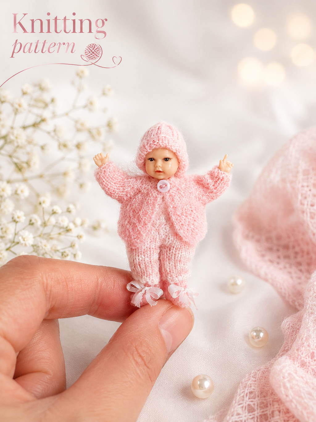 Miniature Doll Clothes Knitting Pattern, 1:12 Scale Baby Outfit (PDF Pattern)