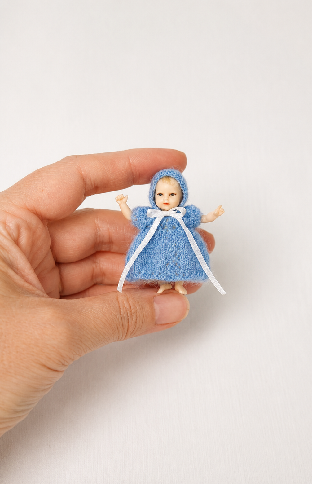 Handmade Dollhouse Miniature Baby Dress, Hat and pants Set