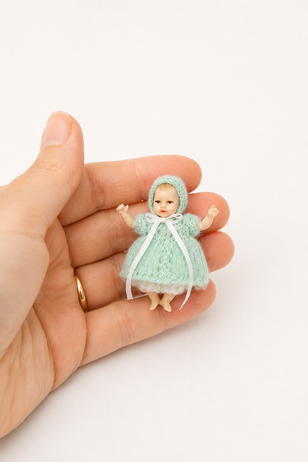 Handmade Dollhouse Miniature Baby Dress, Hat and pants Set