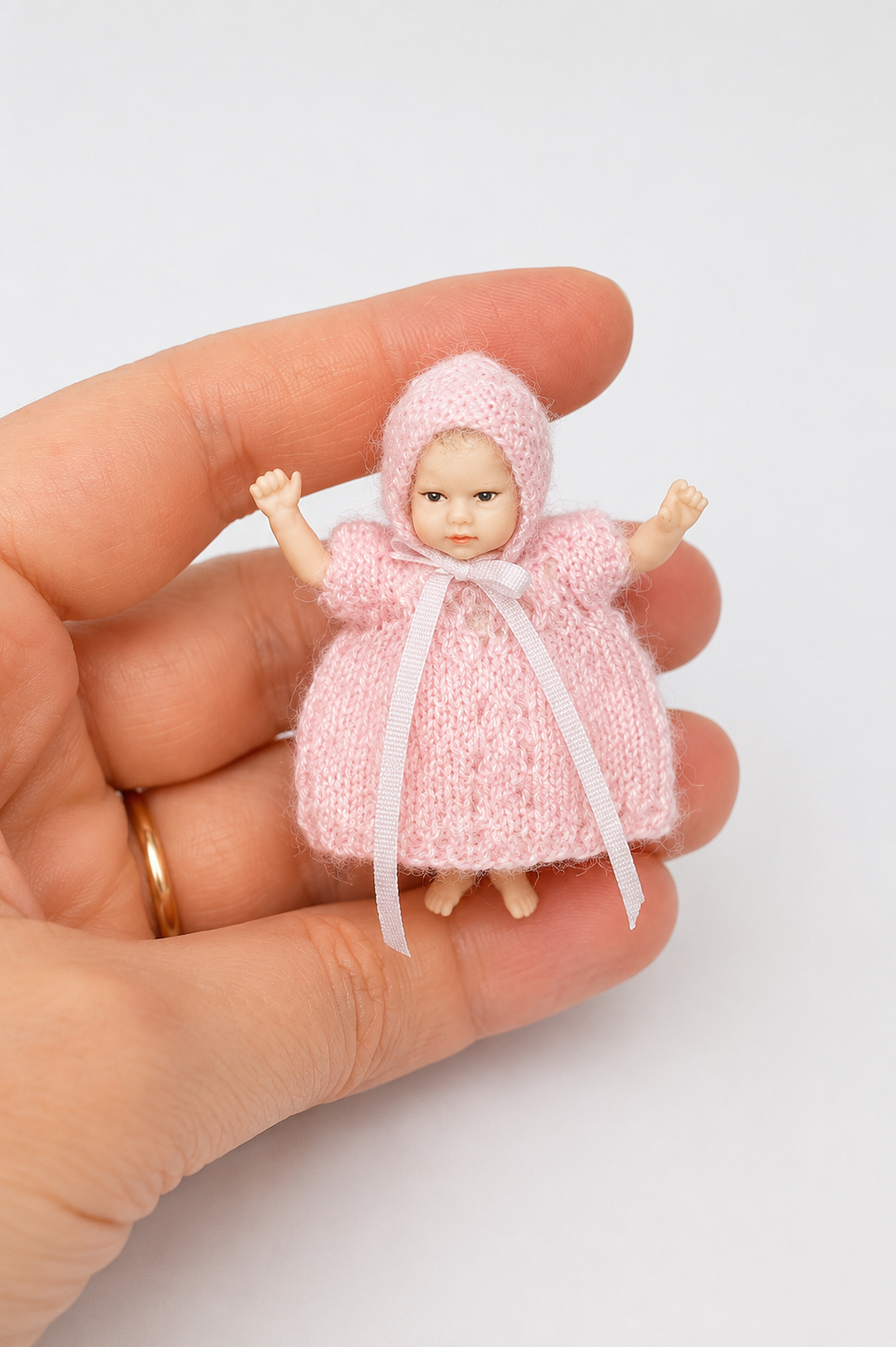 Handmade Dollhouse Miniature Baby Dress, Hat and pants Set