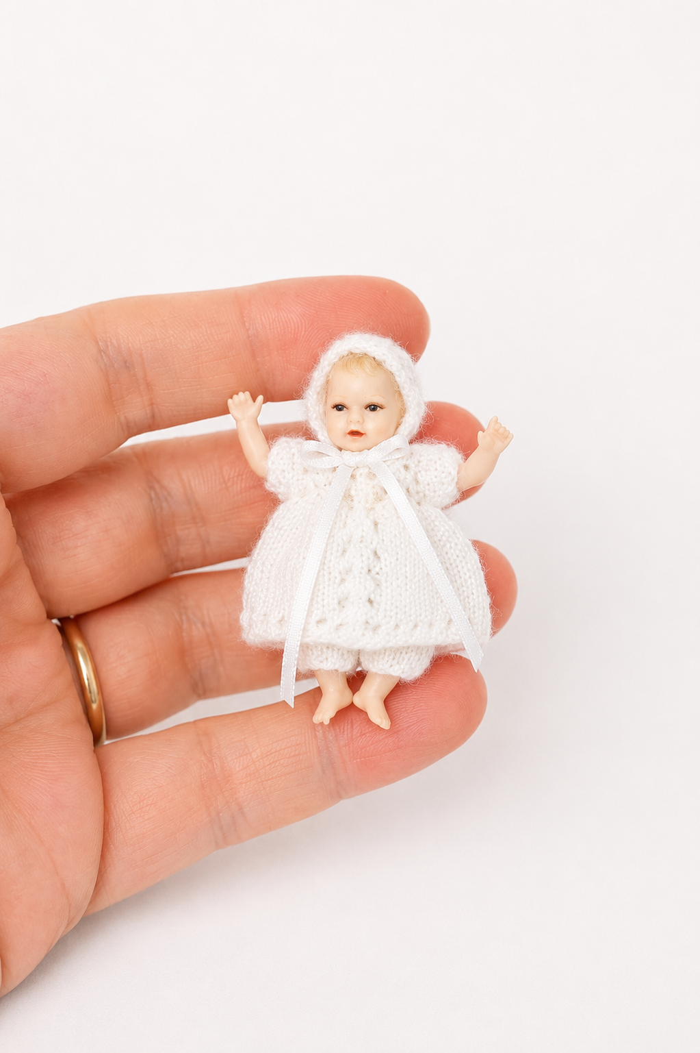 Handmade Dollhouse Miniature Baby Dress, Hat and pants Set