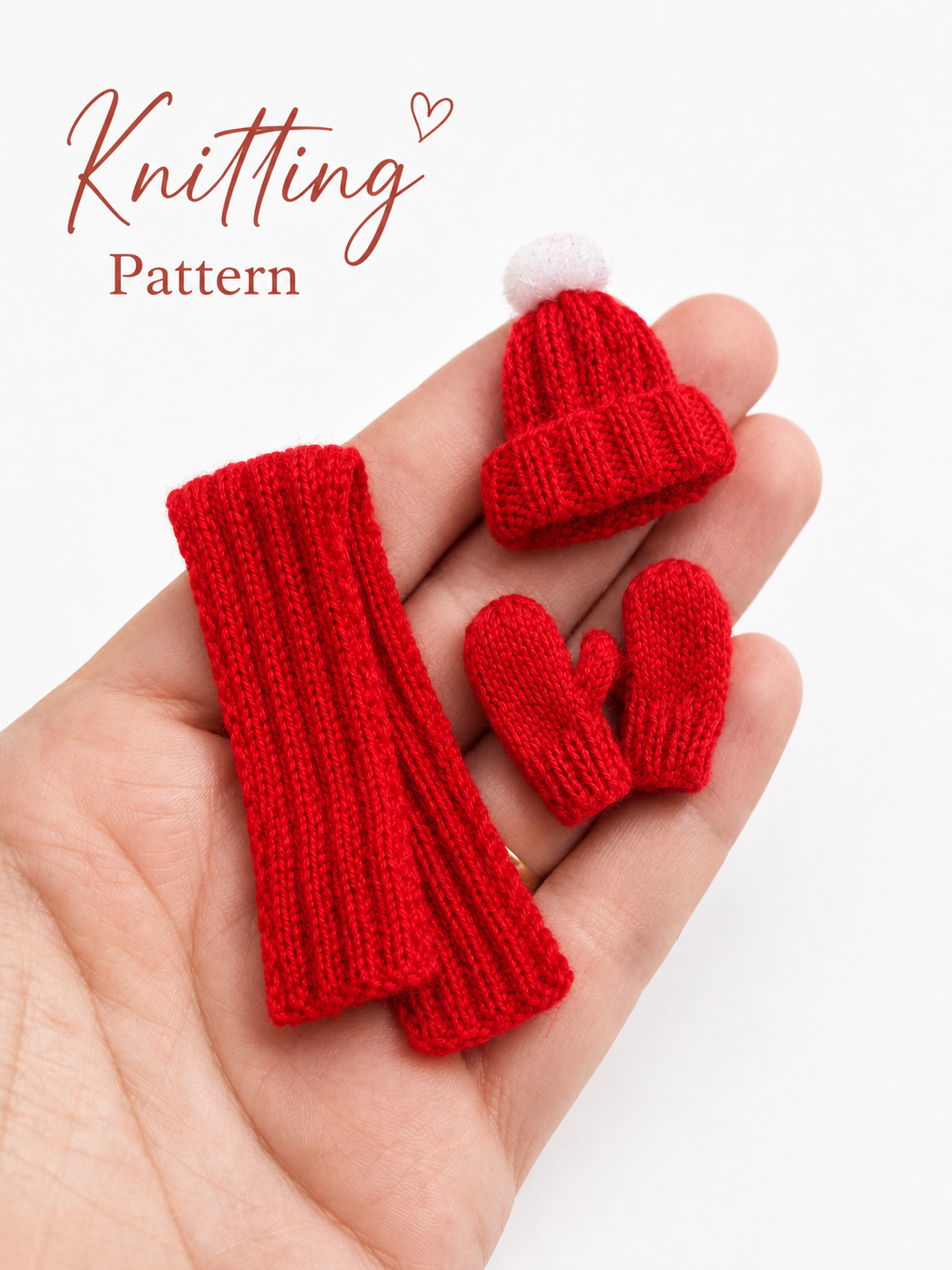 Dollhouse Hat, Scarf & Mittens Knitting Pattern – 1:12 Scale (PDF Download)
