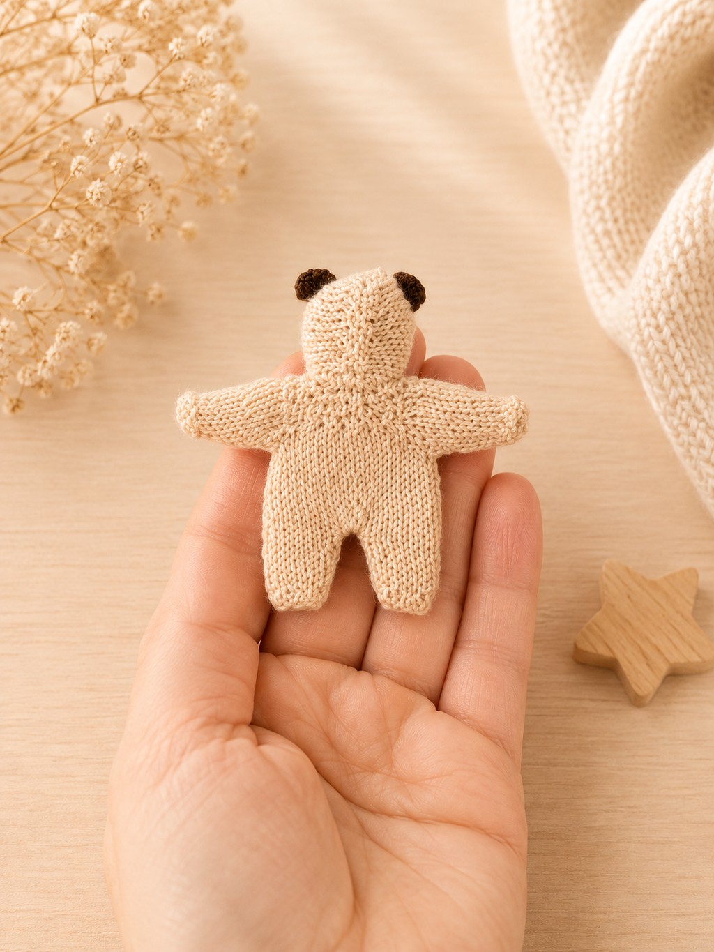 Miniature dollhouse bear romper – handknit 1:12 scale baby doll onesie
