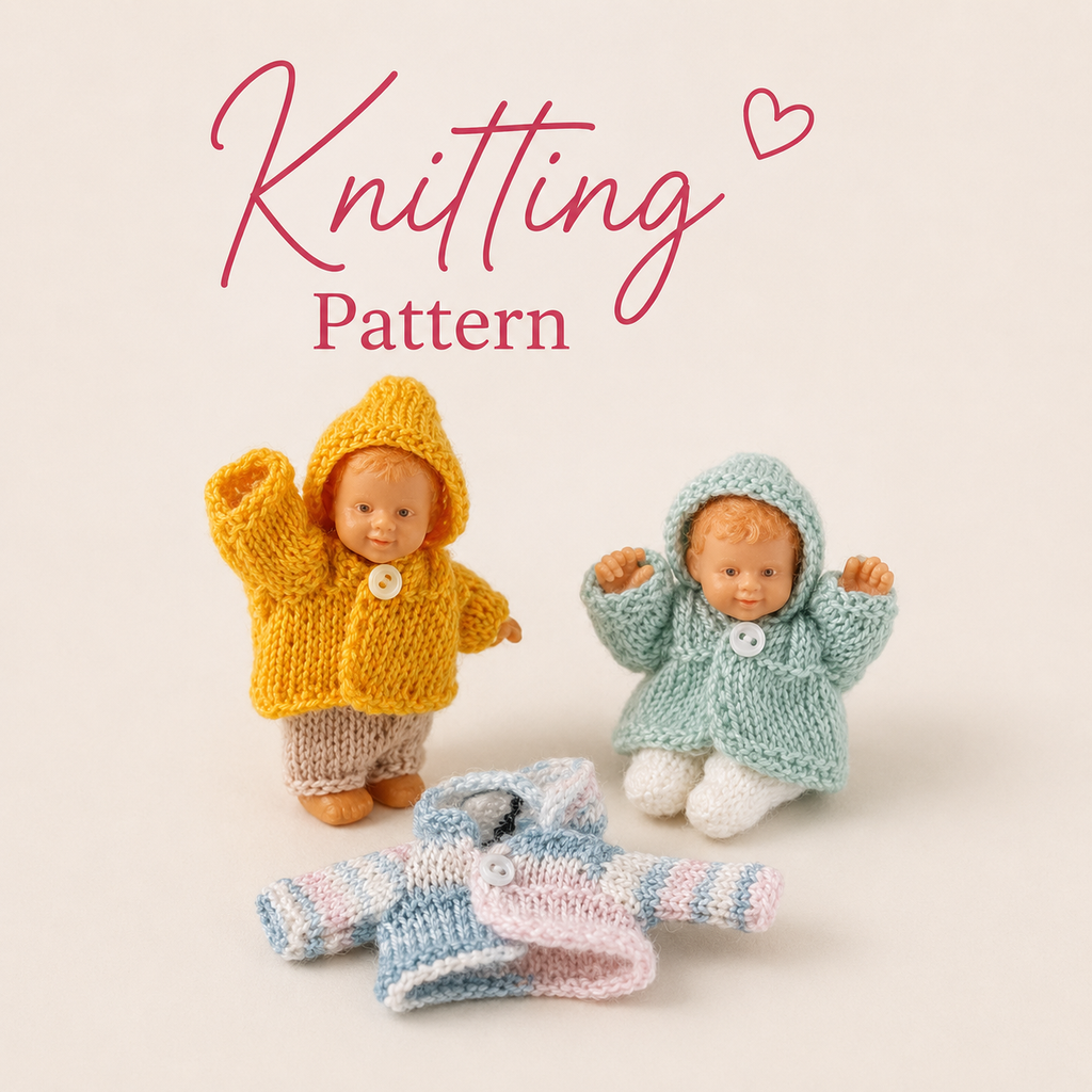 Miniature Hooded Jacket Knitting Pattern – 1:12 Scale Dollhouse PDF