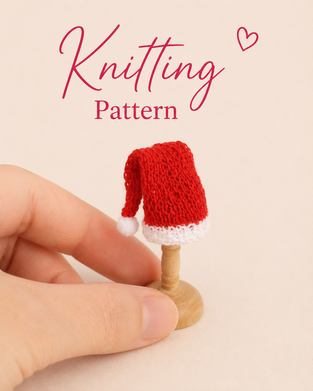 Miniature Santa Hat Knitting Pattern – 1:12 Scale Dollhouse PDF