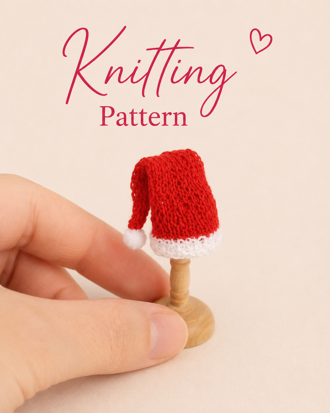 Miniature Santa Hat Knitting Pattern – 1:12 Scale Dollhouse PDF
