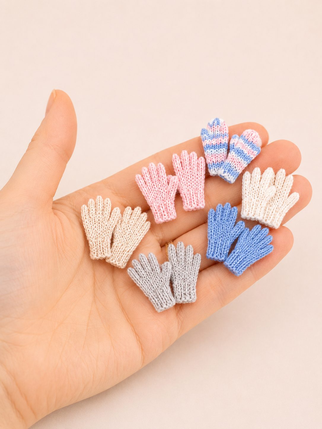 Handknitted dollhouse miniature wool gloves – 1:12 scale doll accessory