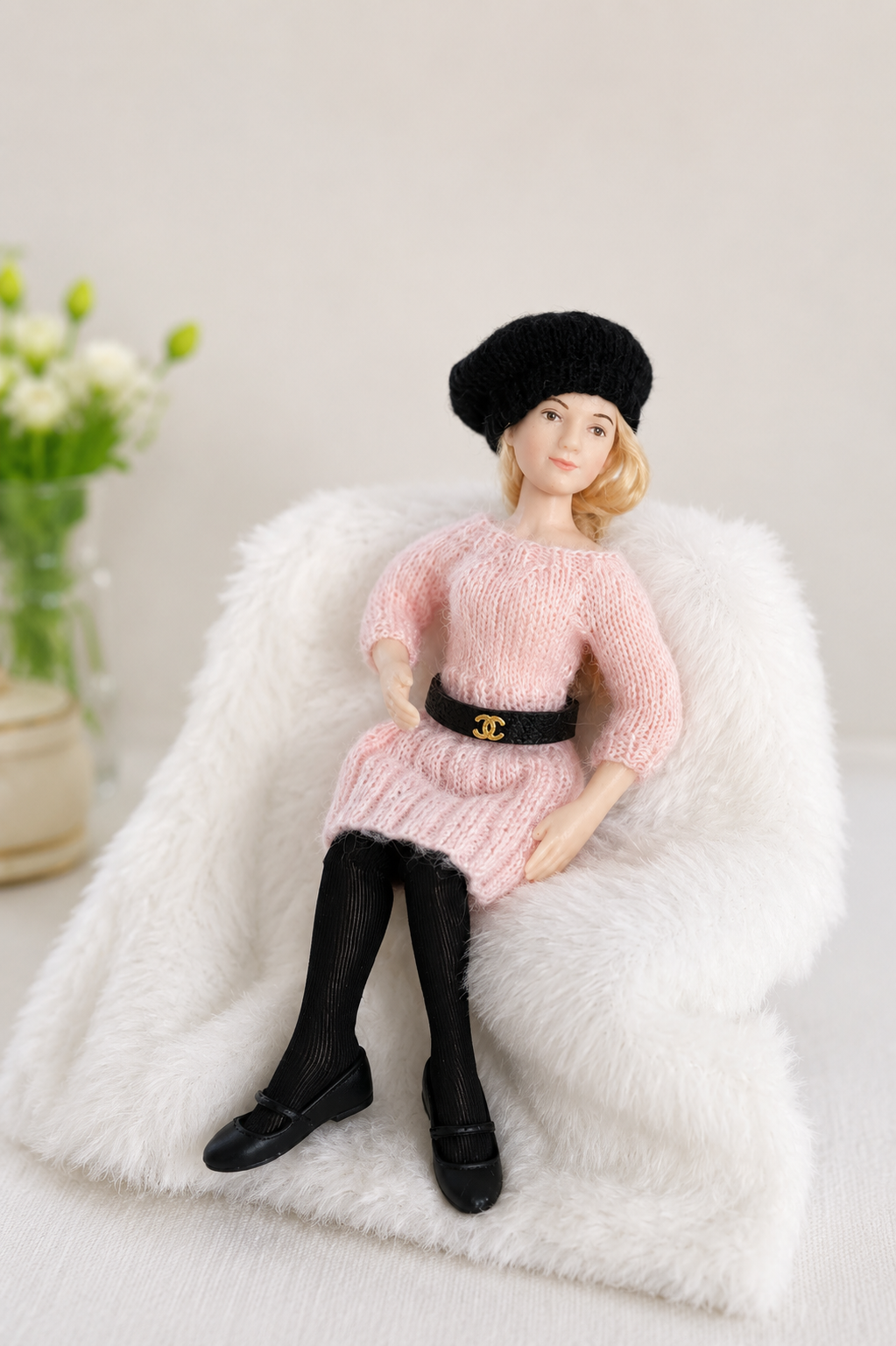 Handmade Miniature Sweater Dress – 1/12 Scale Dollhouse Fashion