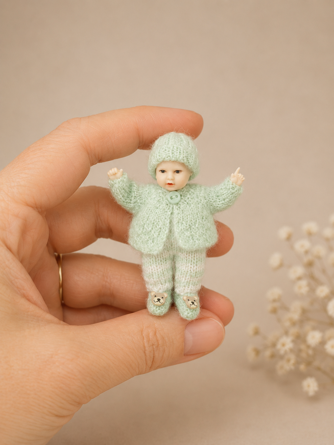 Dollhouse Miniature Baby Cardigan and Pants set