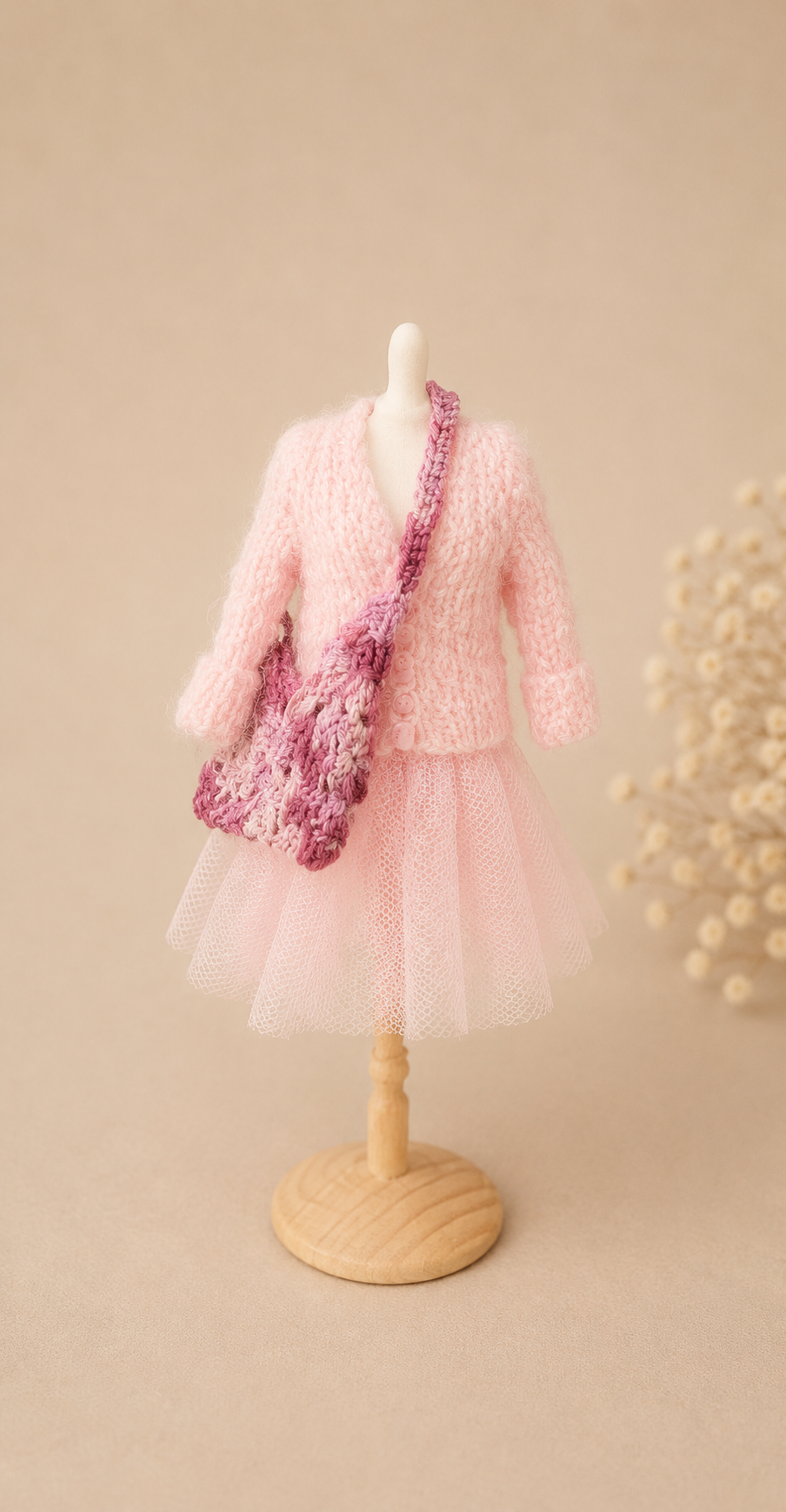 Miniature doll boho granny square handbag