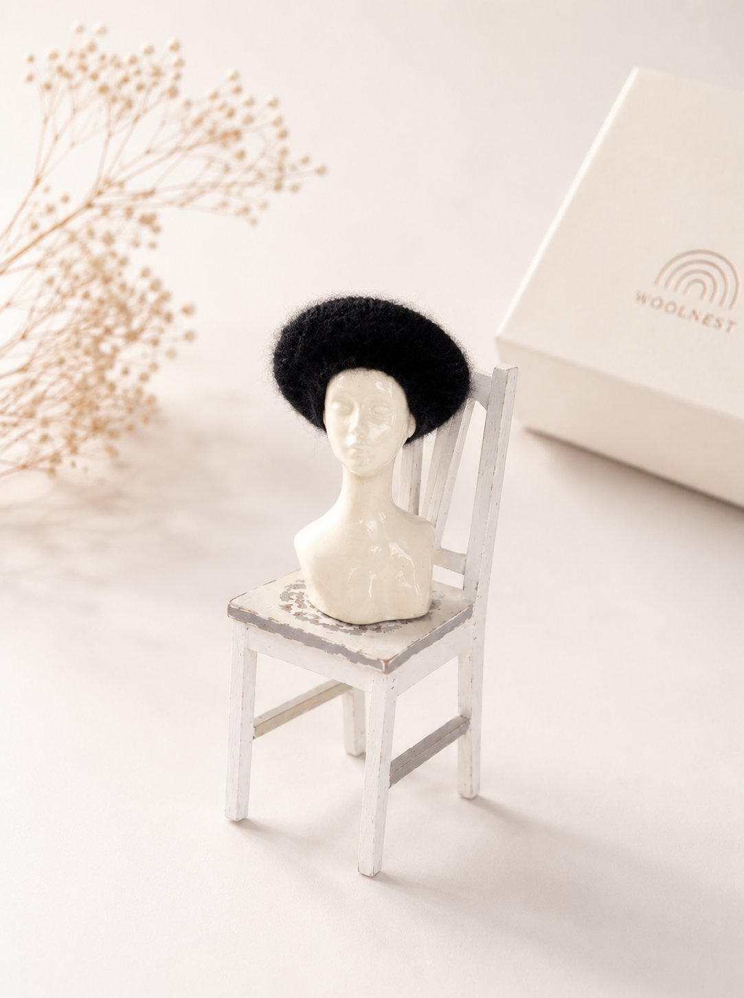 Handmade Wool Beret Hat for 1:12 Dollhouse – Miniature Winter Accessory