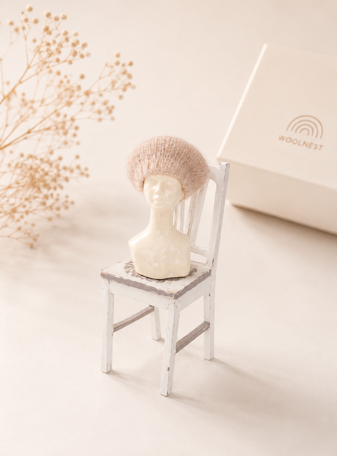 Handmade Wool Beret Hat for 1:12 Dollhouse – Miniature Winter Accessory