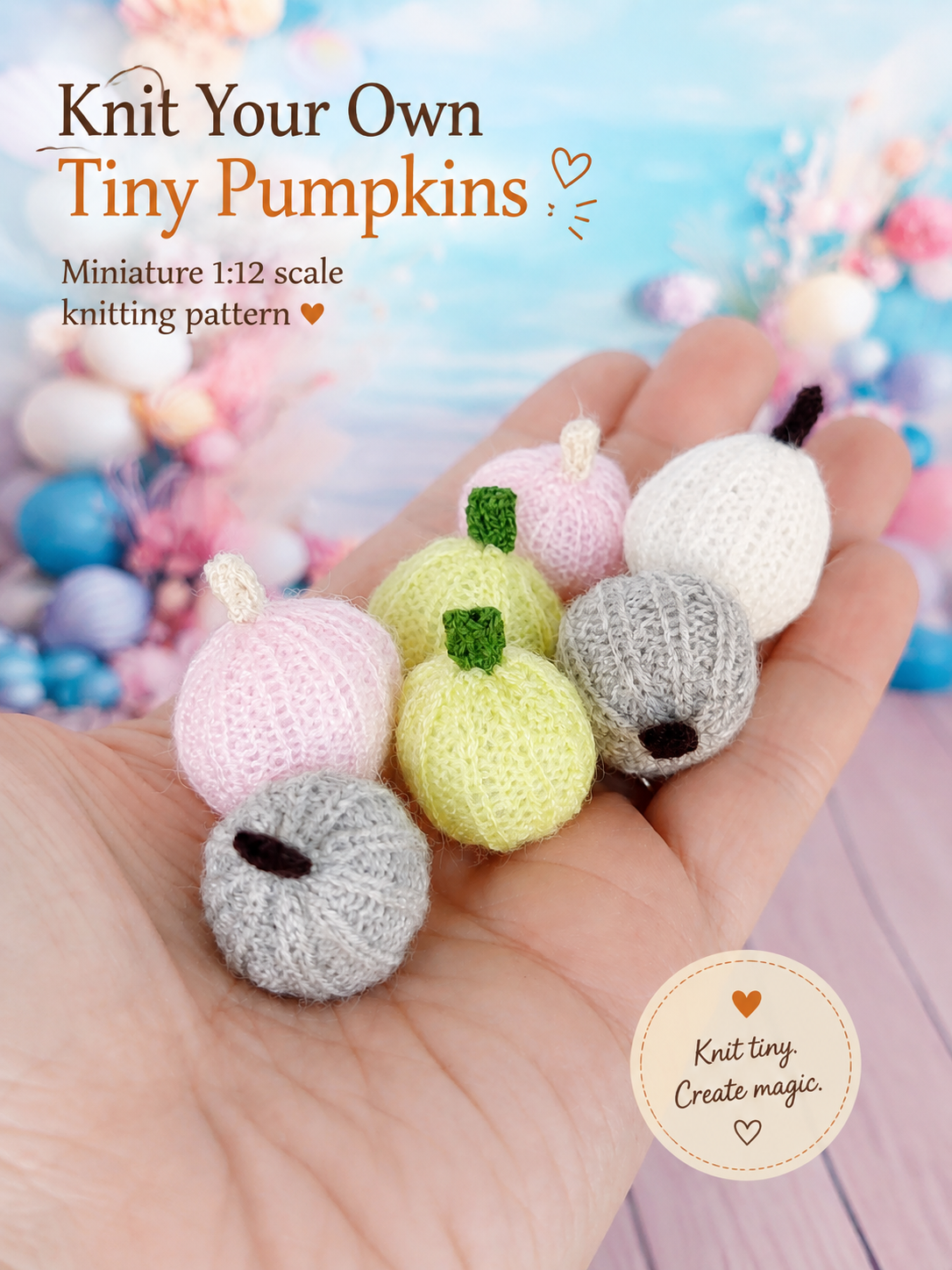 Knitted miniature pumpkin pattern – tiny dollhouse autumn accessory