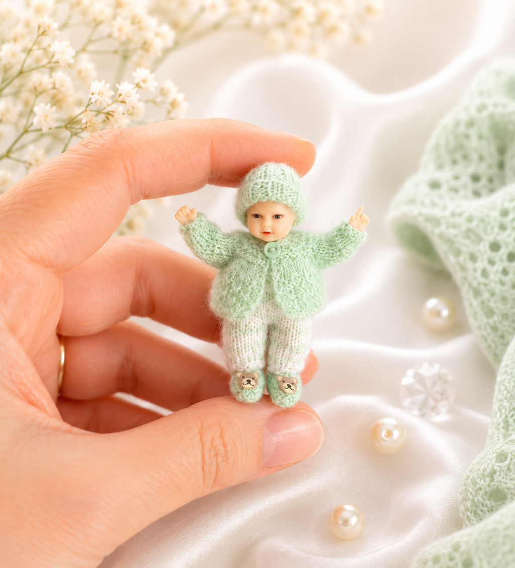 Miniature Doll Clothes Knitting Pattern, 1:12 Scale Baby Outfit (PDF Pattern)