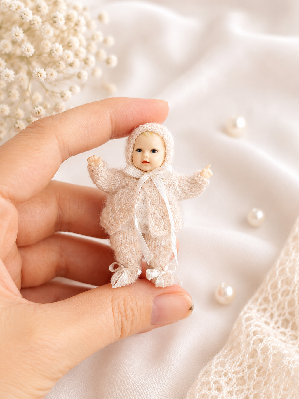 Miniature Doll Clothes Knitting Pattern, 1:12 Scale Baby Outfit (PDF Pattern)