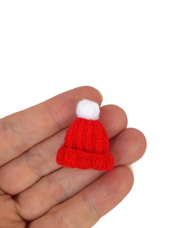 Red mini bobble hat for 1/12th scale dollhouse doll