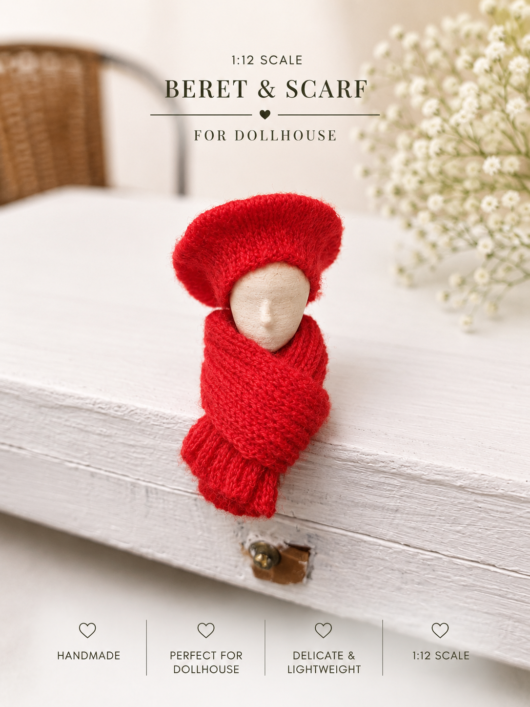 Handmade Wool Beret Hat for 1:12 Dollhouse – Miniature Winter Accessory