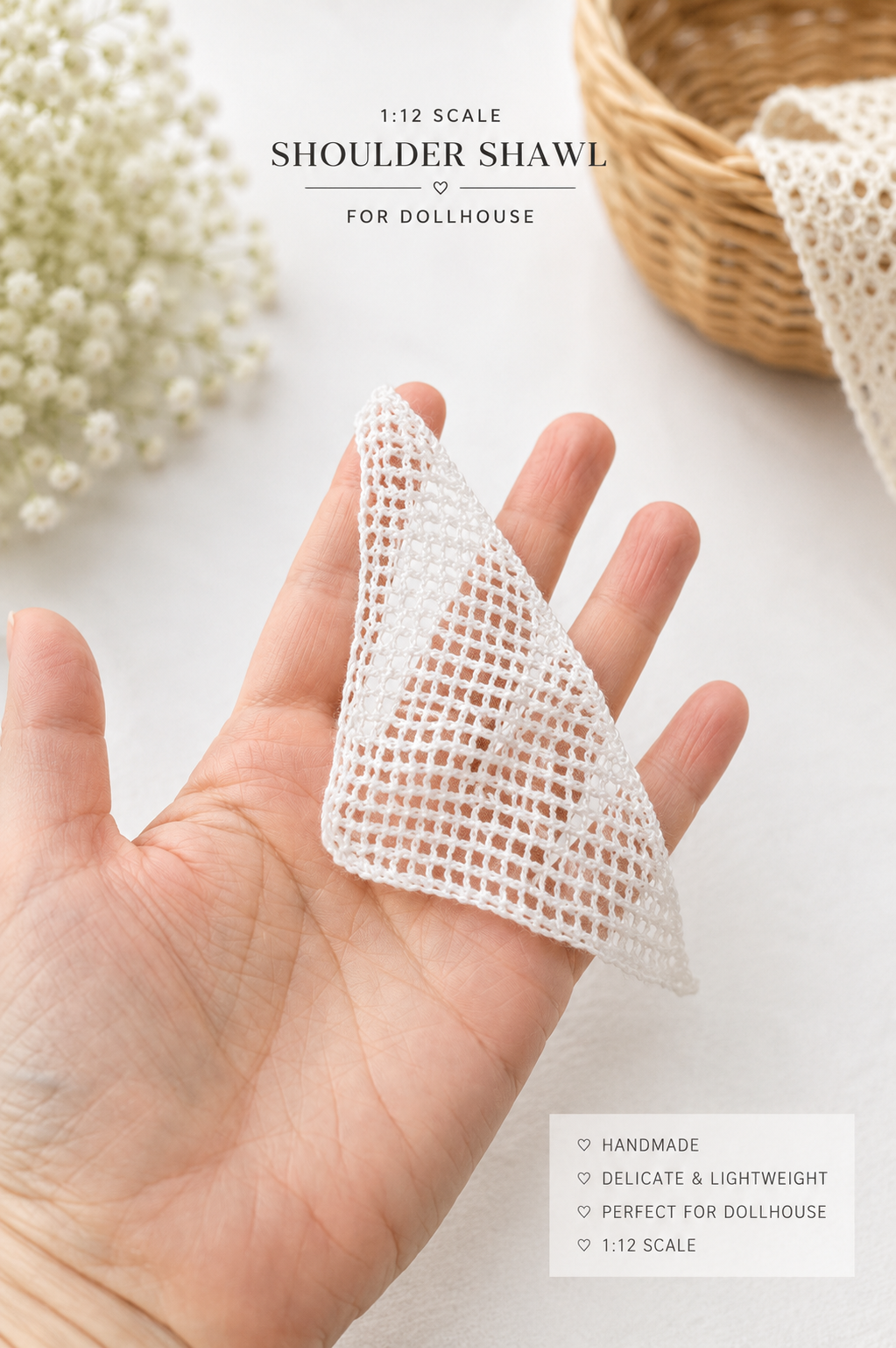 Handmade miniature shawl for dollhouse doll – 1:12 scale real photo