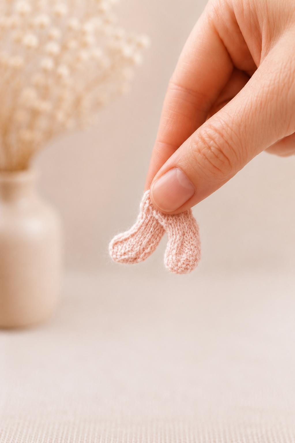 Tiny knitted beige wool socks for dollhouse doll – handmade 1:12 scale miniature